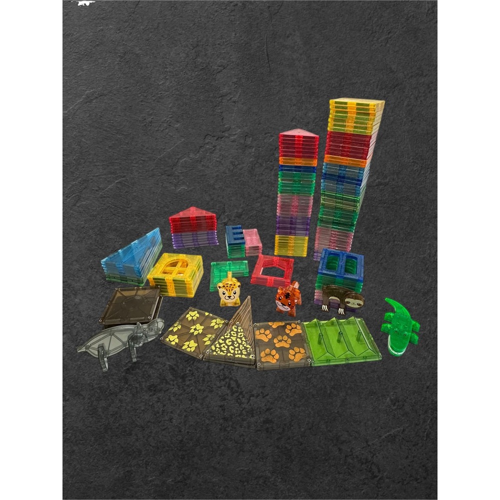 Large Lot 150+ Pc Set Magna-Tiles Jungle Animals Magnetic Building Safari Toy